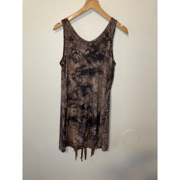 Y2K Boho Brown Tie Dye Scoop Neck Tank Top W/ Long Fringe Detailing Small - Picture 4 of 10